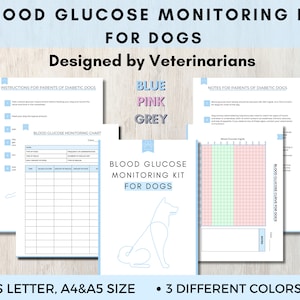 Bloedsuikertracker voor honden, diabetesgrafiek voor huisdieren, werkblad voor bloedglucosecurve van hond, bloedglucosemonitoringkit voor honden afdrukbare PDF