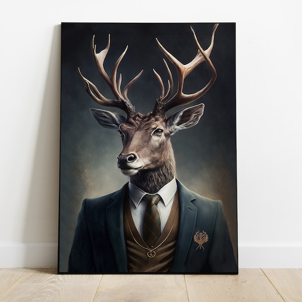 Deer In Suit, PDF File, Printable Wall Art, Modern Home Decor, Ideal For The Office, Interesting Gift