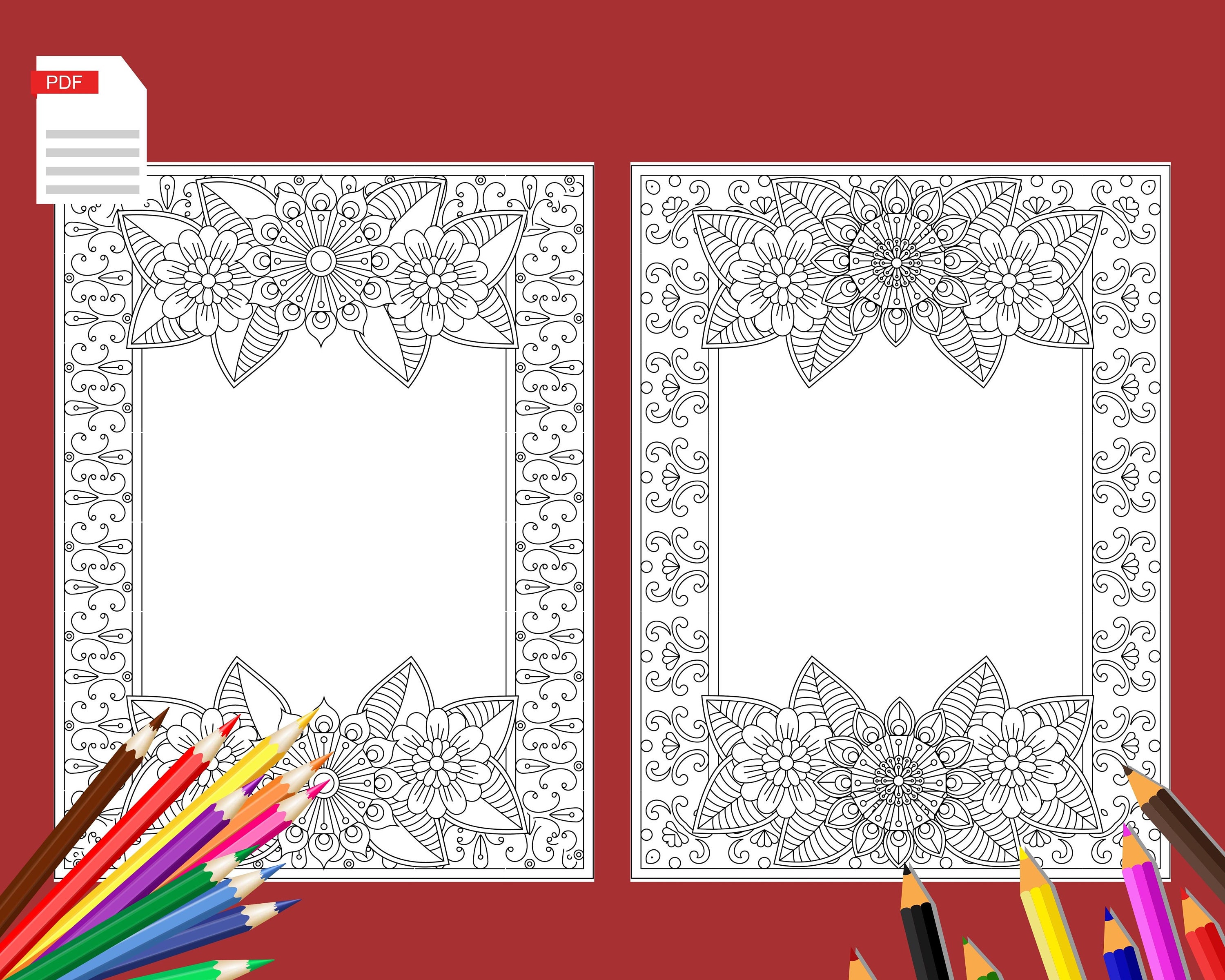 Mandala Flower Borders Coloring Book Pages for Everyone Gift 20 Digital ...