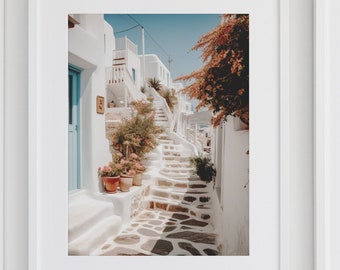 Mykonos Greece Travel Poster: Coastal Architecture Print (Digital Download)
