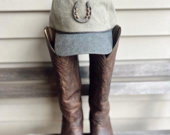 Distressed Horseshoe Trucker Hat: Western Style with Braided Rope