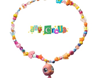 Littlest Pet Shop LPS pink birdie necklace, y2k kidcore cute Kandi necklace