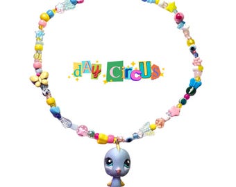 Littlest Pet Shop LPS blue Lovebird necklace, y2k kidcore cute Kandi necklace