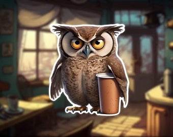 Owl Out of Coffee Vinyl Die-Cut Sticker | Humorous, Light-hearted Sticker