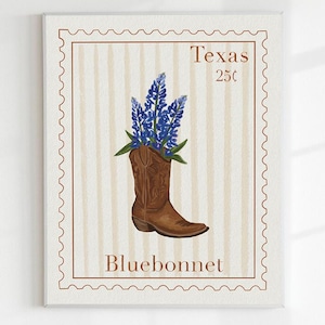 Digitale Briefmarke, Texas State Blume, Botanischer Kunstdruck, Wohnkultur, Reise, US State Flower, Vintage, Zustandstempel