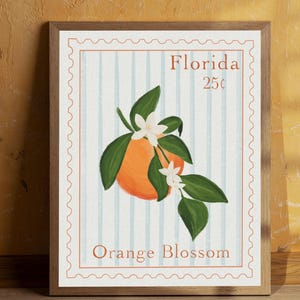 Selo postal digital, flor do estado da Flórida, impressão de arte botânica, decoração para casa, viagem, impressão costeira