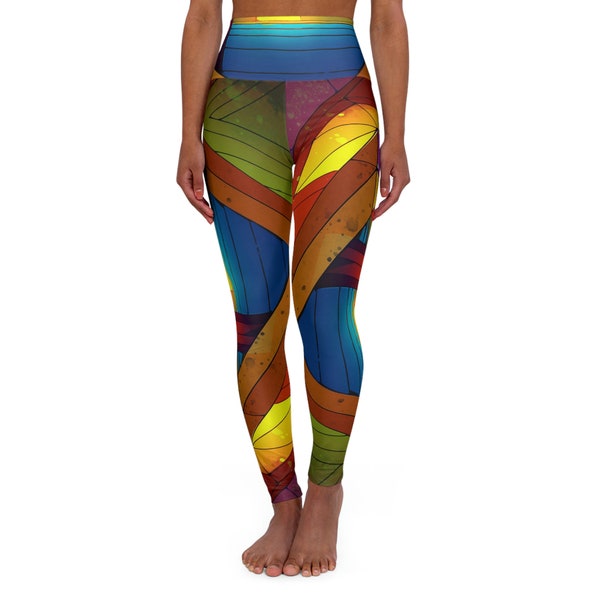 High Waisted Yoga Leggings, Exercise Leggings, Fitness Leggings, Abstract Art, Vibrant Colors, Comfortable Fit