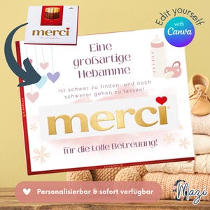 Carte cadeau "Merci" pour sage-femme I modèle d'impression/insert/carte cadeau personnalisable pour Merci 250g I modèle Canva/modèle, à imprimer soi-même