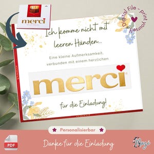 DANKE für die Einladung I personalisierbare Druckvorlage Einschieber Mitbringsel Karte für Merci 250g I PDF zum Selbstausdrucken