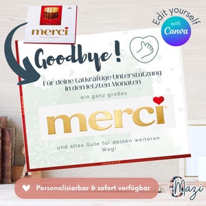 Stage d'adieu « Merci » | Modèle d'impression : Insertion d'une carte-cadeau pour Merci 250 g | Modèle Canva/Modèles, à imprimer soi-même