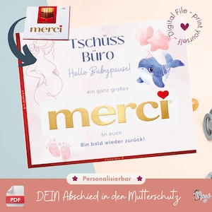 Abschied Kollegen/Team Mutterschutz "Danke" I personalisierbare Druckvorlage Einschieber Karte für Merci 250g I PDF zum Selbstausdrucken