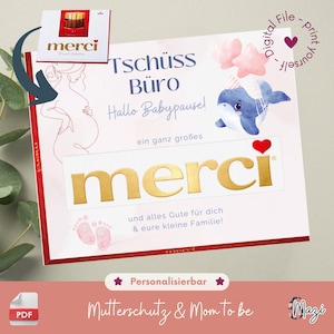 Adieu collègue congé maternité "Merci" I modèle d'impression personnalisable carte d'insertion pour Merci 250g I PDF pour auto-impression