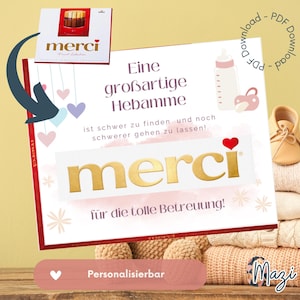 Plantilla de impresión personalizable/inserto/tarjeta de regalo "Gracias" para el parto de la partera en formato PDF para autoimpresión de 250 g