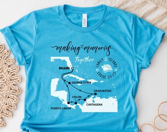 Making MEMORIES Together, CRUISE 2025 MIAMI, Puerto Limon, Colon, Cartagena, Oranjestad, Georgetown, Family Cruise Camiseta unissex de manga curta