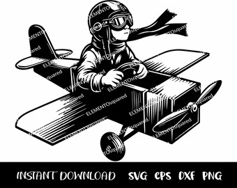 Kid AVIATOR Svg, garotinho PILOT Silhouette, piloto Clipart, sonhos de criança, garoto viajante em capacete de aviador svg Png Eps Dxf Download instantâneo