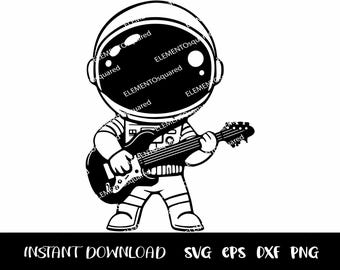 Um menino ASTRONAUTA tocando violão, Silhuetas de astronautas, Clipart de ESPAÇO, Pequeno astronauta Svg Png Eps Dxf Download instantâneo