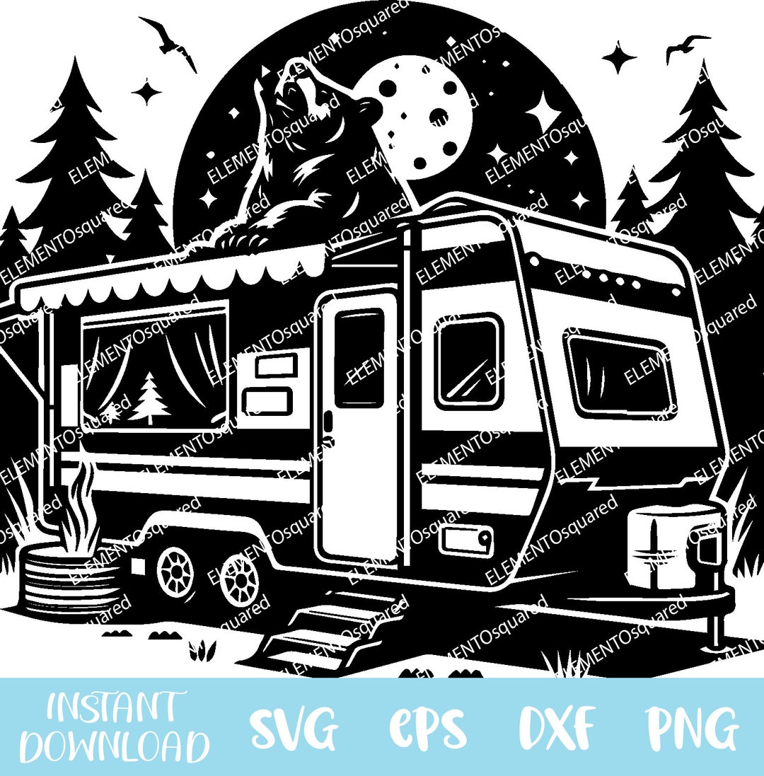Dxf Files Rv Canister Bear Camper Svg, Bear RV Png, Lake Scene Dxf, Camper RV Bear EPS, Canoe ...