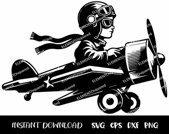 Kid AVIATOR Svg, garotinho PILOT Silhouette, piloto Clipart, sonhos de criança, garoto viajante em capacete de aviador svg Png Eps Dxf Download instantâneo