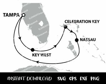 Roteiro de cruzeiro TAMPA (EUA), Key West (EUA), Celebration Key (Grand Bahama), Nassau (Bahamas), Tampa (EUA) Svg Eps Png Dxf Download instantâneo