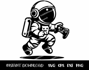 Um menino ASTRONAUTA com Joy-Con Svg Pequeno Astronauta reproduzindo vídeo JOGOS Astronaut Silhouettes, SPACE Clipart, Svg Png Eps Dxf Instant download