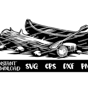 CANOE with log clipart SVG, Eps, png, dxf, Canoeing Silhouette, canoe Vector Image, canoe lake outdoor graphic,  Instant Download