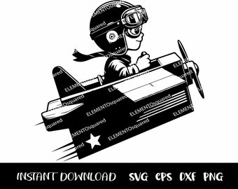 Kid AVIATOR Svg, garotinho PILOT Silhouette, piloto Clipart, sonhos de criança, garoto viajante em capacete de aviador svg Png Eps Dxf Download instantâneo