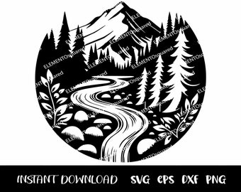 Cena do lago SVG, cena do lago Eps, cena do lago png, cena do lago dxf, CANOE Svg, cena da natureza Svg, cena da floresta Svg Download instantâneo