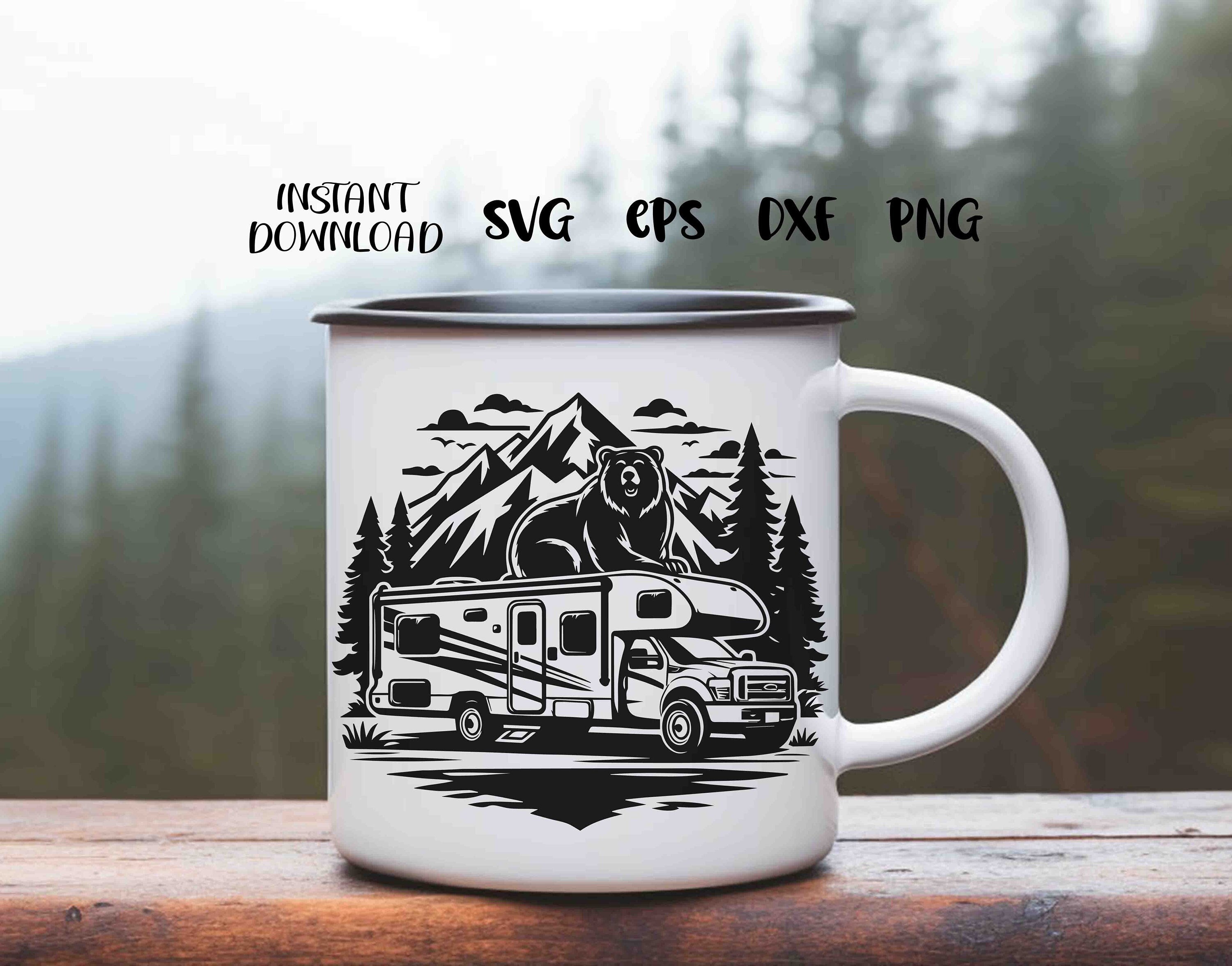 Bear Camper Svg, Bear RV Png, Lake Scene Dxf, Camper RV Bear EPS, Canoe ...