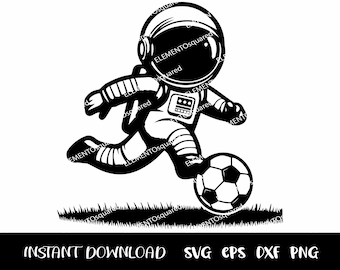 Um menino ASTRONAUTA jogando FUTEBOL Svg Astronauta chutando bola de futebol Astronaut Silhouettes, SPACE Clipart, Svg Png Eps Dxf Instant download