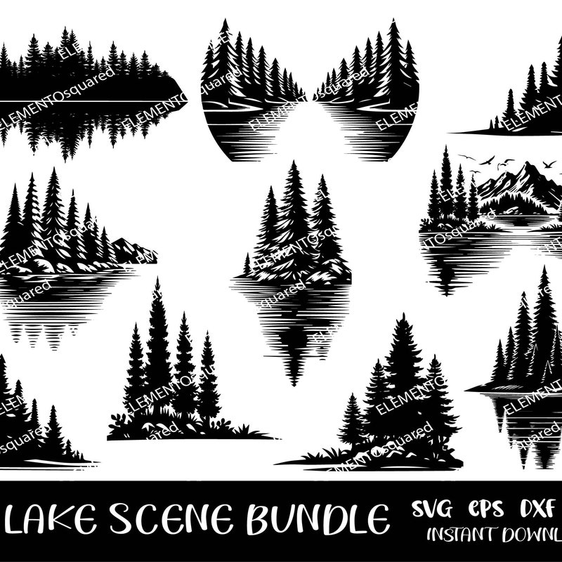 Tree Lake Vector Lake With Pine Tree Pictures - Etsy UK