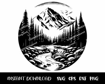 Cena do lago SVG, cena do lago Eps, cena do lago png, cena do lago dxf, CANOE Svg, cena da natureza Svg, cena da floresta Svg Download instantâneo
