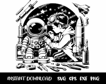 Criança CIENTISTA construindo um robô Svg Silhuetas de cientistas, ROBÔ Clipart, menino cientista, experimentos CIENTÍFICOS svg Png Eps Dxf Download instantâneo