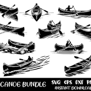 CANOE Bundle SVG, Png, Eps, Dxf, adventure svg Canoe Silhouette png, canoe cliparts for lake scene, Instant digital download