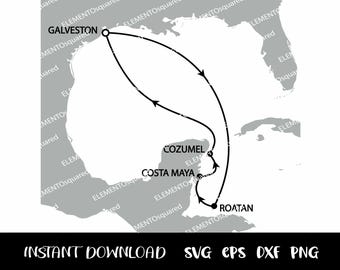 Itinerário do CRUZEIRO GALVESTON (Texas), Roatan (Honduras), Costa Maya (México), COZUMEL (México), Galveston Svg Eps Png Dxf Download instantâneo