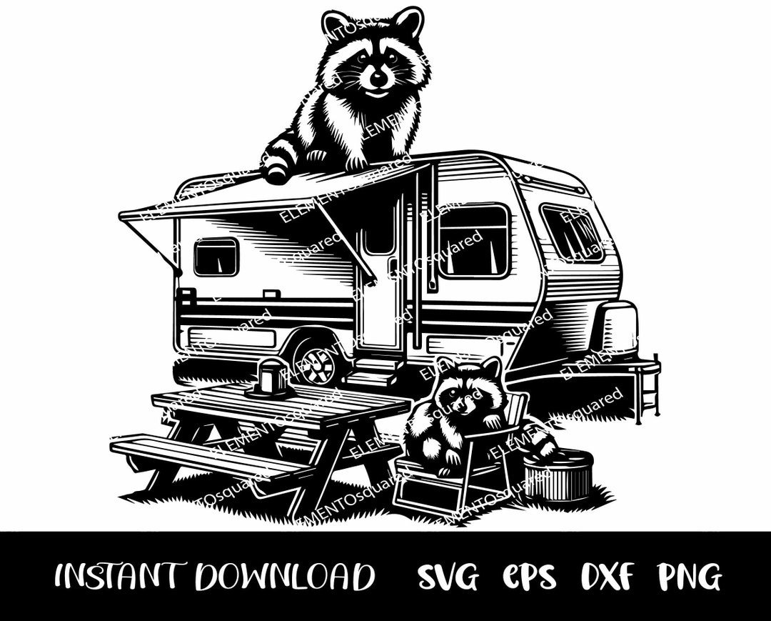 Racoon on CAMPER Svg, Eps, Dxf, Png, Woodland Animals SVG, Raccoon T ...