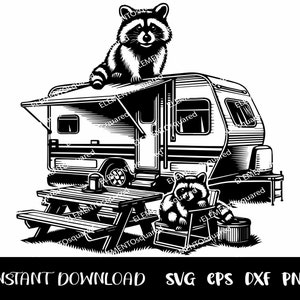 Racoon on CAMPER Svg, Eps, Dxf, Png, Woodland Animals SVG, Raccoon T ...