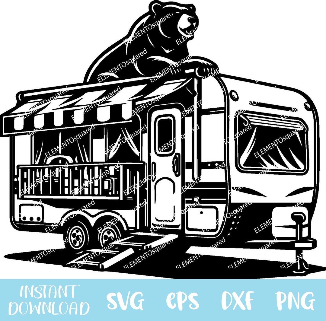 Bear Camper Svg, Bear RV Png, Lake Scene Dxf, Camper RV Bear EPS, Canoe ...