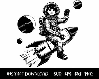 Astronauta Svg, Siluetas de astronauta, Imágenes prediseñadas espaciales, Astronauta con cohete, niño astronauta svg, Espacio SVG Png Eps Dxf Descarga instantánea