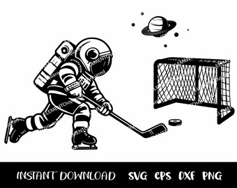 Um garotinho ASTRONAUTA jogando HÓQUEI Svg Astronaut Silhouettes, SPACE Clipart, Space boy Saturn Universe Svg Png Eps Dxf Instant download