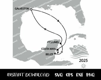 Itinerário do CRUZEIRO GALVESTON (Texas), Costa Maya (México), Belize, COZUMEL (México), Galveston Svg Eps Png Dxf Download instantâneo