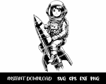 Astronauta Svg, Siluetas de astronauta, Imágenes prediseñadas espaciales, Astronauta con cohete, niño astronauta svg, Espacio SVG Png Eps Dxf Descarga instantánea