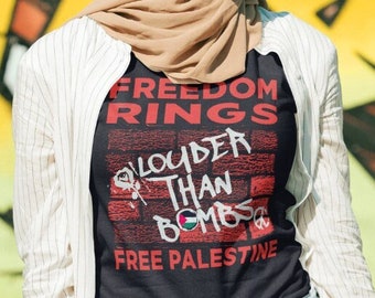 Free Palestine graffiti wall T-shirt - Unisex for men or women - Activist resistance for Middle East solidarity and human rights support