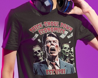 Trick-Ghoul Down Economics Ronald Reagan Socialist Halloween Unisex Short-Sleeve T-Shirt