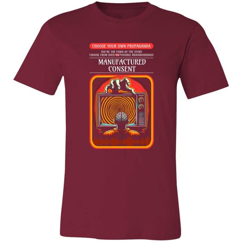 Free Thinker, Anti-Media Brainwashing, Manufactured Consent, Propaganda T-Shirt, Retro Political Satire, Unisex For Men or For Women Cardinal