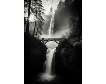 Multnomah Falls, Ansel Adams, Oregon, Naturfotografie, Reiseplakat, Druck, Vertikal