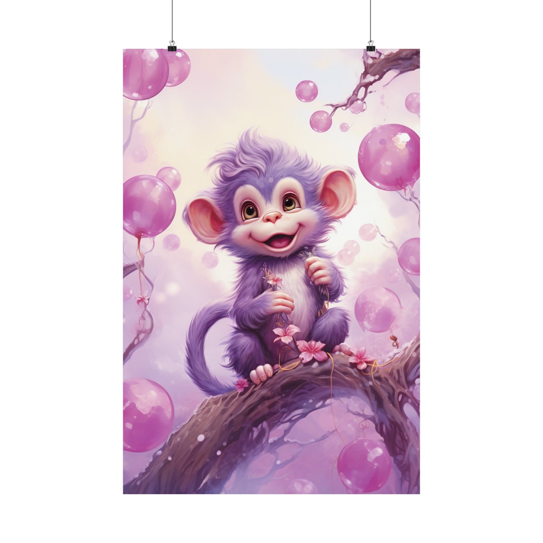 Purple Monkey In A Bubblegum Tree Lyrics Purple Monkey in A Bubble Gum Tree, Nursery Rhymes, Nursery Art, Cute