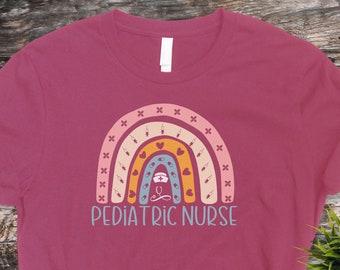 Shirt Gift for Pediatric Nurse, Specialty nursing, Kid nurse tshirt, Specialized nursing top, Shirt with rainbow, Fun peds RN BSN LPN shirt