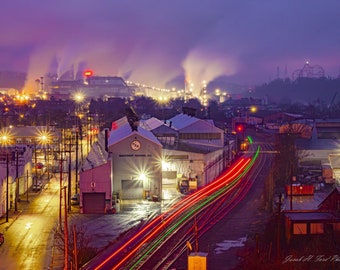 Rankin - Edgar Thomson from Rankin Bridge on Foggy Morning With Light Trails from Capitol Limited (Puzzle)