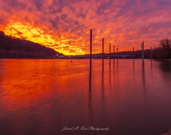 Fiery Sunrise Over Monongahela River from Aquatorium