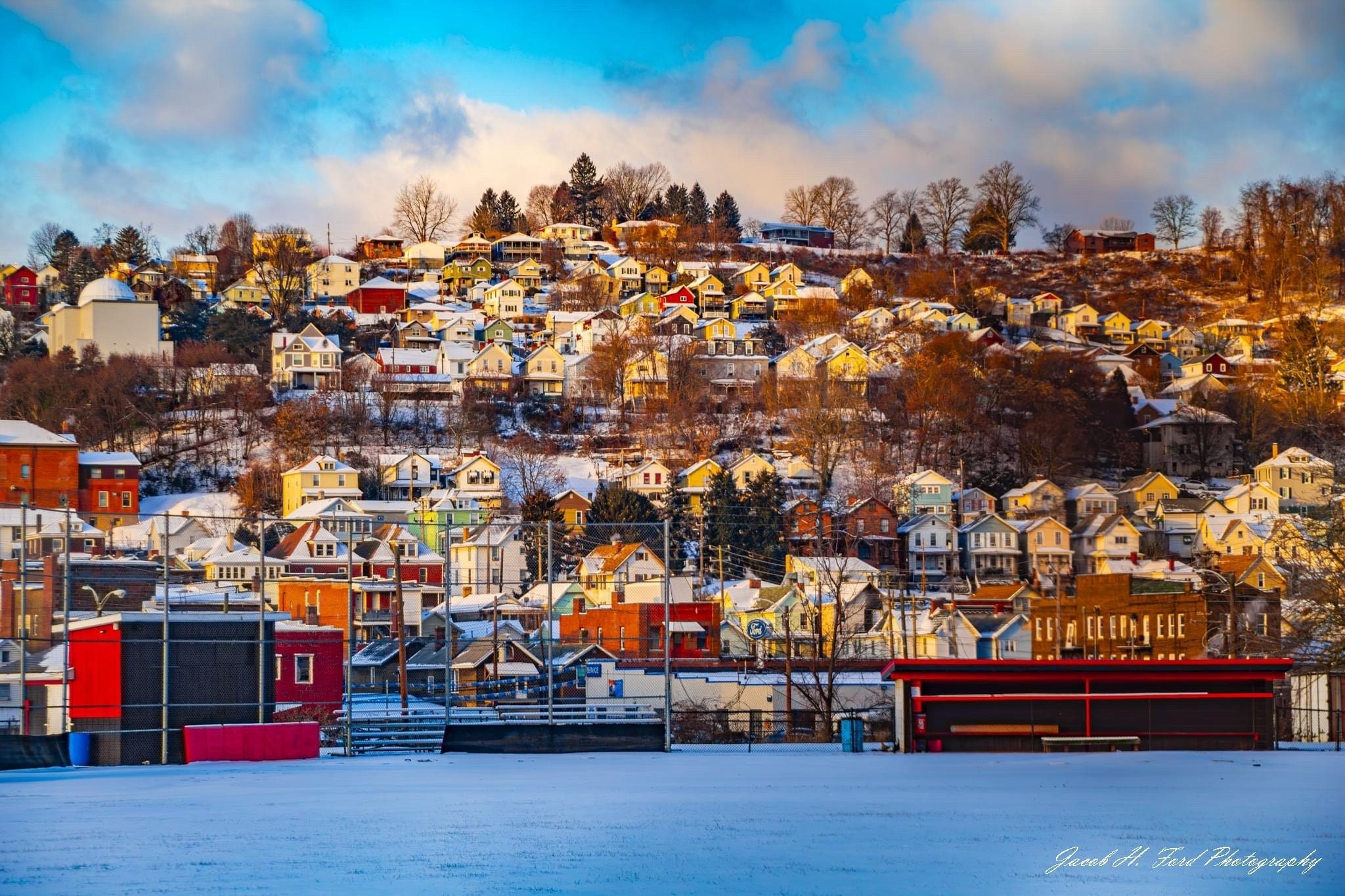 Charleroi - Looking Across Charleroi Veterans Memorial Field During Golden Hour after Fresh Snowfall  (Puzzle)